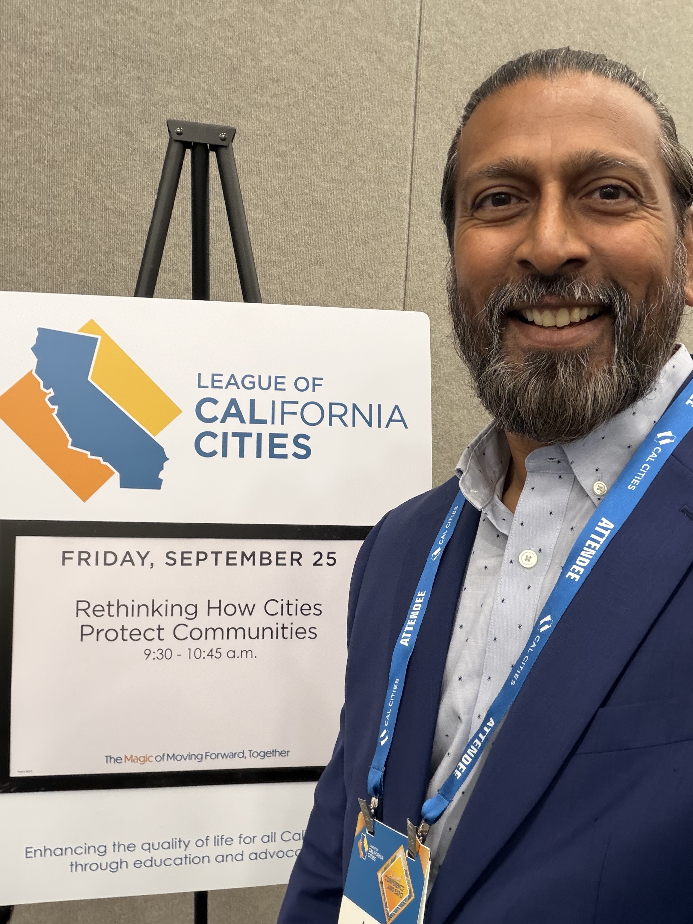 Anil Patel attending a League of California Cities session about protecting communities